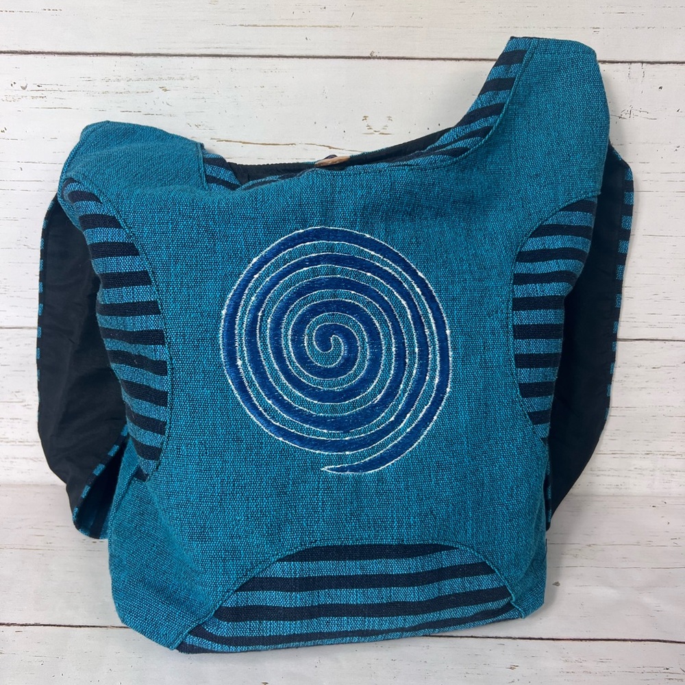 Handmade Cotton Sling Bag with Swirl Embroidery